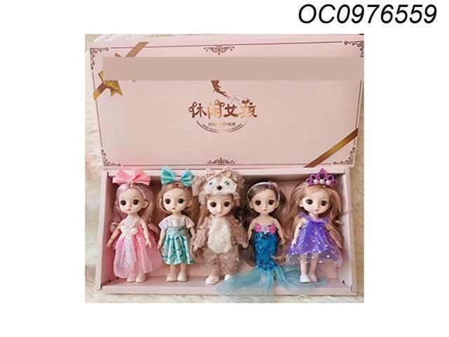 6 Inches Girl Doll with movable joints, 5 PCS/Box
