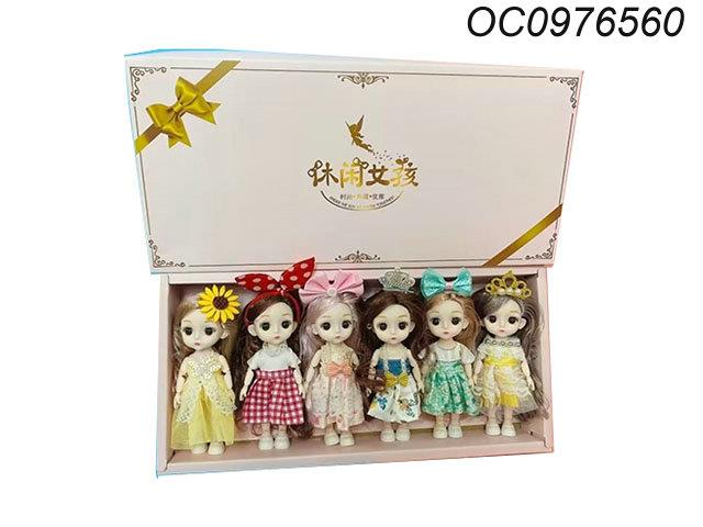 6 Inches Girl Doll with movable joints, 6 PCS/Box