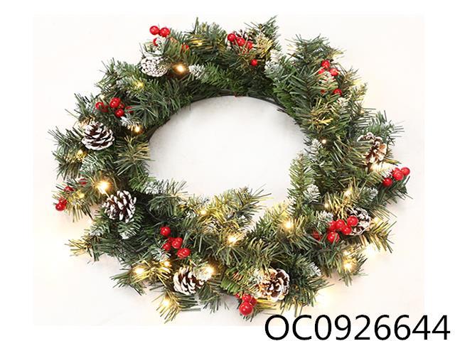 30cm green frosted wreath with lights