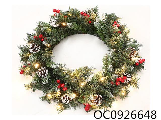 60cm green frosted wreath with lights