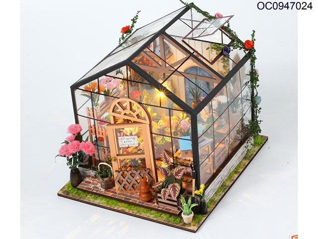 DIY wooden greenhouse with light