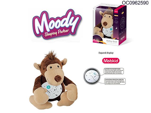 Plush monkey with light/music/projection
