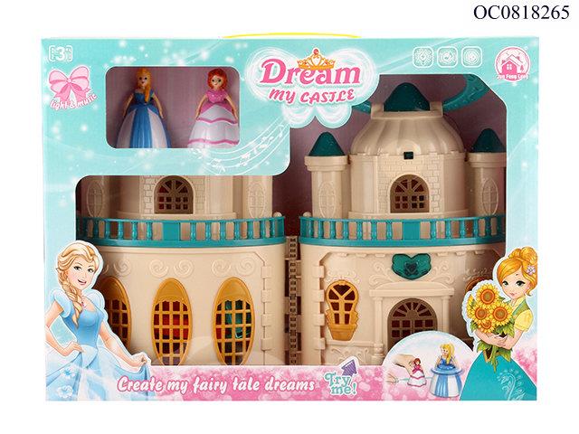 DIY castle with light/12 songs/doll/cat/furniture