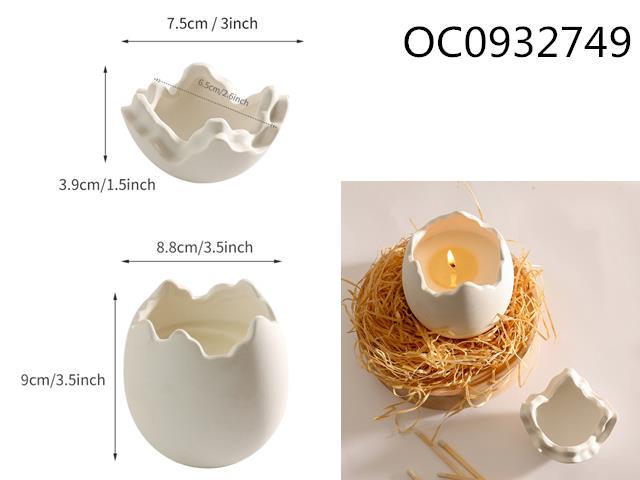 White Ceramic eggshell candle container (wax not included)