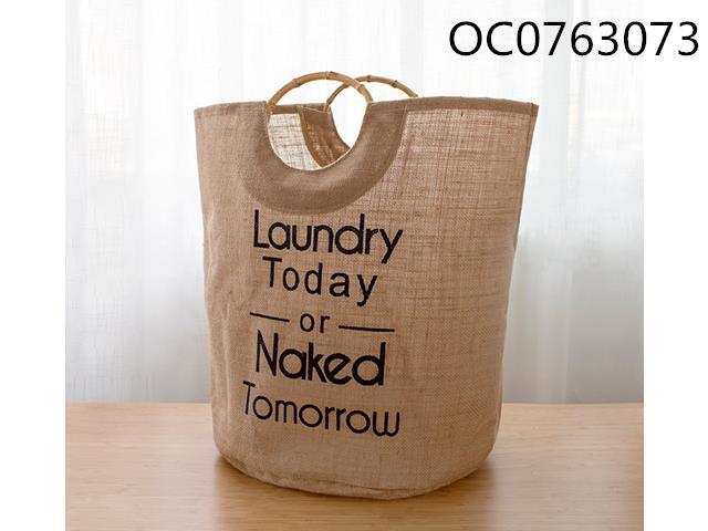 Bamboo handle cotton and linen storage bag
